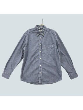 Old Navy Mens Blue Gingham Button-Down Shirt Small Long Sleeve 100% Cotton